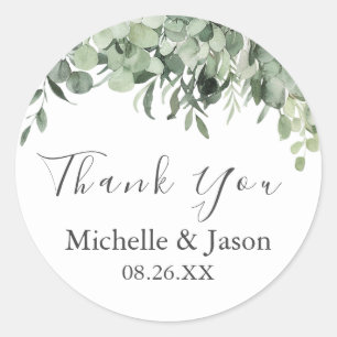 Sticker Rond Remerciement de mariage à la gouache Eucalyptus Ve