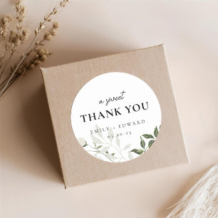 Sticker Rond Remerciement de mariage à la sauge verdure & fleur