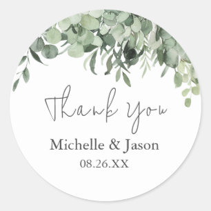 Sticker Rond Remerciement de mariage à la verdure d'eucalyptus