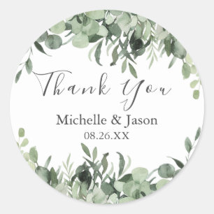 Sticker Rond Remerciement de mariage à la verdure d'eucalyptus
