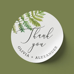 Sticker Rond Remerciement de mariage à l'aquarelle bois fougère