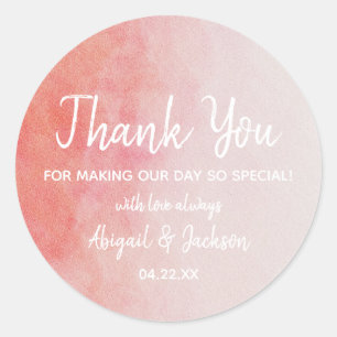 Sticker Rond Remerciement de mariage à l'aquarelle Rose & Pêche