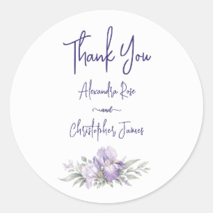 Sticker Rond Remerciement de mariage à l'iris aquarelle romanti