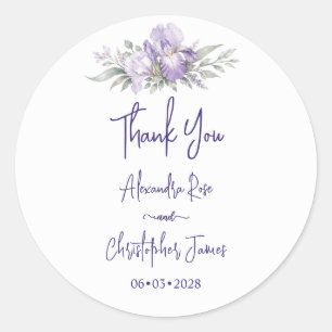 Sticker Rond Remerciement de mariage à l'iris aquarelle romanti