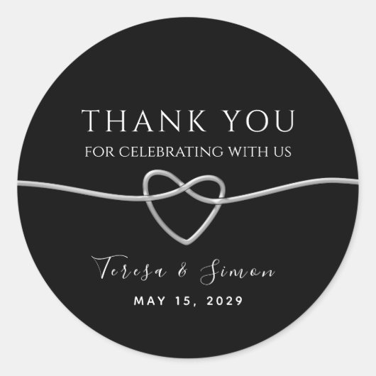 Sticker Rond Remerciement de mariage Argent Noir (Devant)