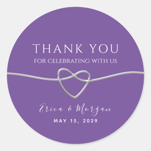 Sticker Rond Remerciement de mariage argent violet (Devant)