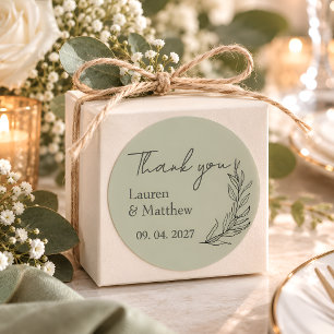 Sticker Rond Remerciement de mariage botanique vert sauge