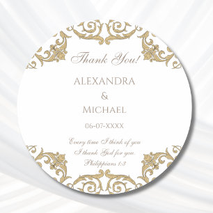 Sticker Rond Remerciement de mariage chrétien baroque orné