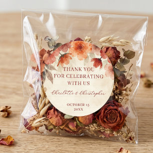 Sticker Rond Remerciement de mariage d'automne floral terracott