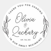 Sticker Rond Remerciement de mariage de verdure circulaire d'éc (Devant)