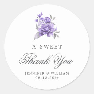 Sticker Rond Remerciement de mariage doux floral rustique viole