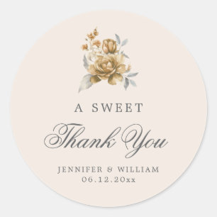 Sticker Rond Remerciement de mariage doux or floral rustique