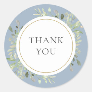 Sticker Rond Remerciement de mariage Dusty Blue Greenery