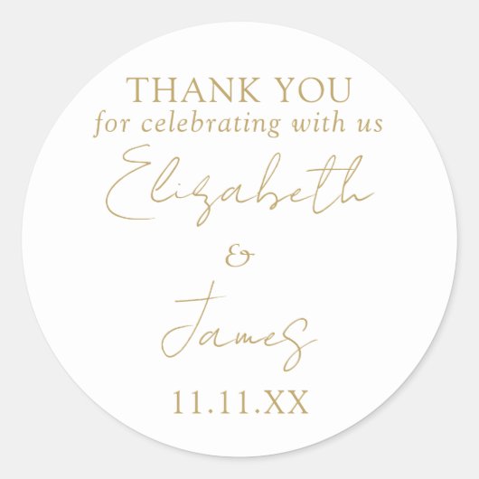 Sticker Rond Remerciement de mariage élégant écriture chic or (Devant)