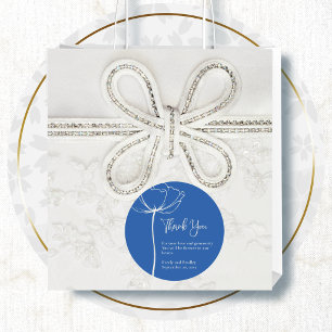 Sticker Rond Remerciement de mariage floral avec fond bleu mini
