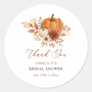 Sticker Rond Remerciement de Mariage Floral d'Automne Citrouill