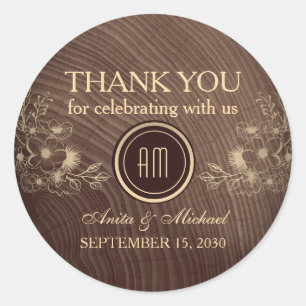 Sticker Rond Remerciement de mariage floral en bois rustique