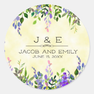 Sticker Rond Remerciement de mariage floral lavande jaune Monog