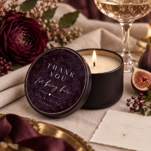 Sticker Rond Remerciement de mariage floral sombre prune Noir