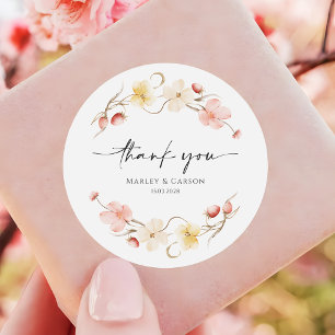 Sticker Rond Remerciement de mariage floral Wildflower Blush