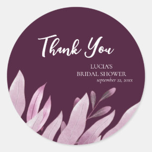 Sticker Rond Remerciement de Mariage Grande Feuille Bourgogne p