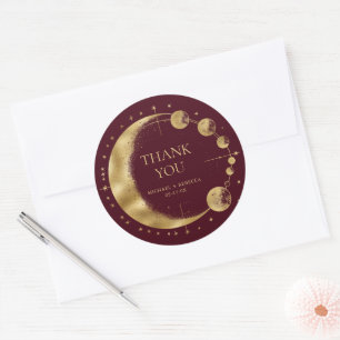 Sticker Rond Remerciement de mariage Lune Or Bourgogne Céleste