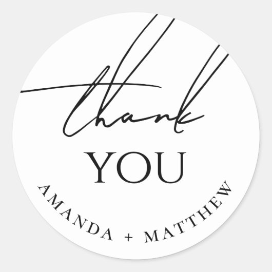 Sticker Rond Remerciement de Mariage Minimaliste | Écriture Mod (Devant)