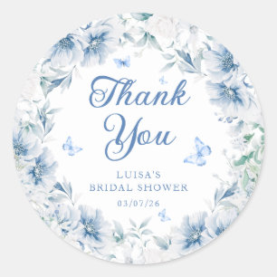 Sticker Rond Remerciement de mariage papillon floral bleu