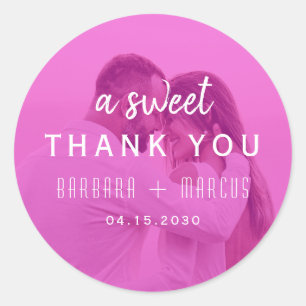 Sticker Rond Remerciement de mariage photo rose