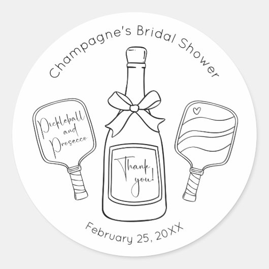 Sticker Rond Remerciement de Mariage Pickleball Prosecco Modern (Devant)