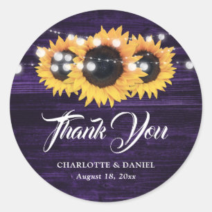 Sticker Rond Remerciement de mariage Tournesol Bois Violet