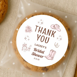 Sticker Rond Remerciement de Mariage Western Cowgirl Dessiné à 