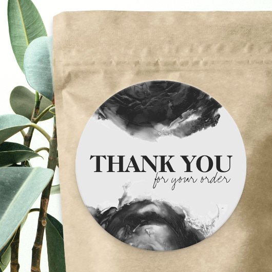 Sticker Rond Remerciement de petite entreprise d'aquarelle noir