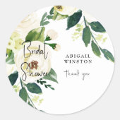 Sticker Rond Remerciement de Réception de Mariage Floral Blanc (Devant)