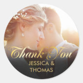 Sticker Rond Remerciement de script or photo personnalisé (Devant)