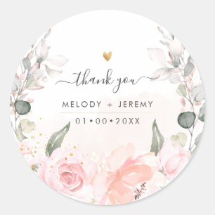 Sticker Rond Remerciement élégant aquarelle rose poudré