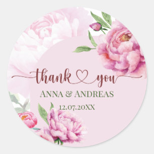 Sticker Rond Remerciement élégant au pivoine rose