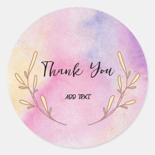 Sticker Rond Remerciement élégant avec nom floral aquarelle dég (Devant)