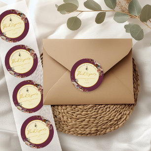 Sticker Rond Remerciement Élégant pour Baby Shower Bourguignon 