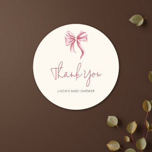 Sticker Rond Remerciement Élégant Rose Crème Fille Bébé Shower