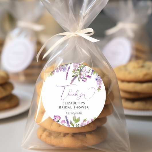 Sticker Rond Remerciement élégant violet lavande pour la douche
