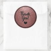 Sticker Rond Remerciement en faux paillettes noir et or rose (Sac)