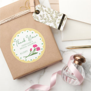 Sticker Rond Remerciement Fantaisiste Rose Jaune pour une Marié