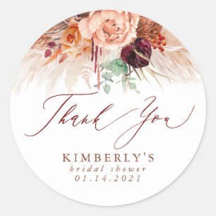 Sticker Rond Remerciement Fleurs de Terracotta et Herbe de Pamp