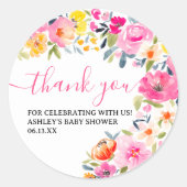 Sticker Rond Remerciement floral aquarelle bohème audacieux (Devant)