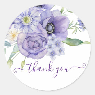 Sticker Rond Remerciement floral aquarelle violette 