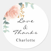 Sticker Rond Remerciement floral eucalyptus rose or rose (Devant)