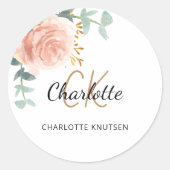 Sticker Rond Remerciement floral eucalyptus rose or rose (Devant)