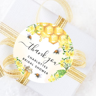 Sticker Rond Remerciement floral jaune pour la douche de la mar