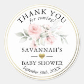 Sticker Rond Remerciement Floral Rose Or Bébé Fille | (Devant)